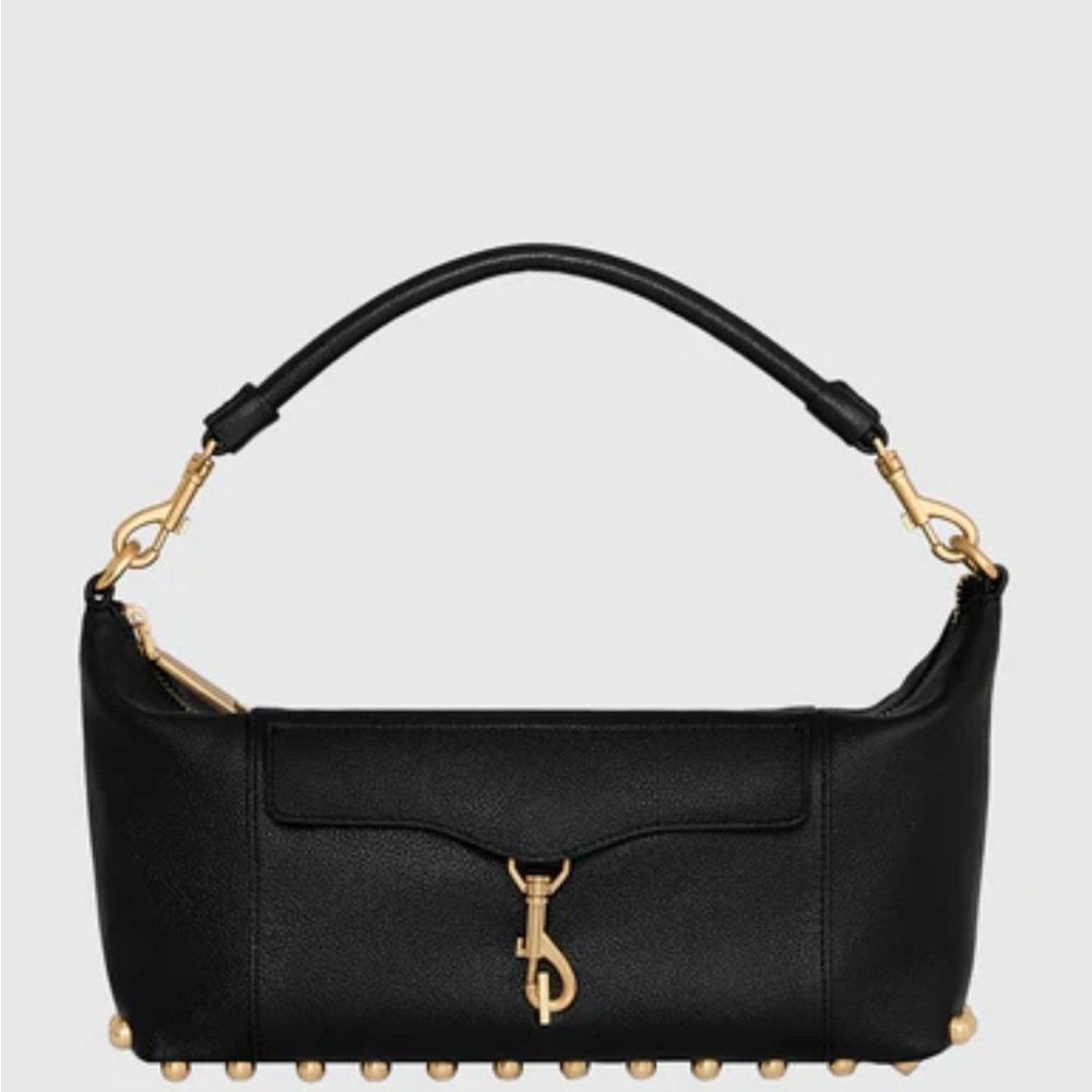 Rebecca Minkoff MAB Nano Black Leather Handbag with Gold Accents